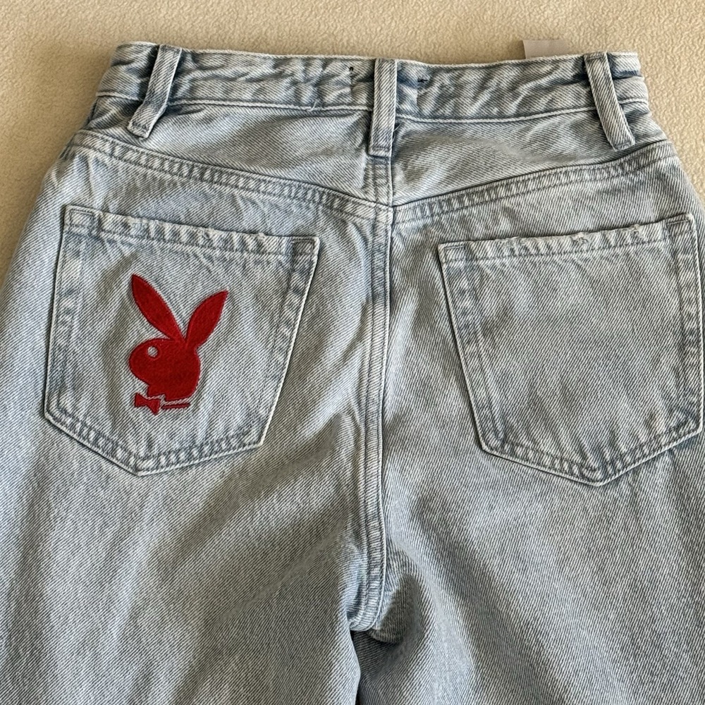 Playboy PacSun Jeans Womens 25 Distressed Y2K Straight Leg Bunny Logo